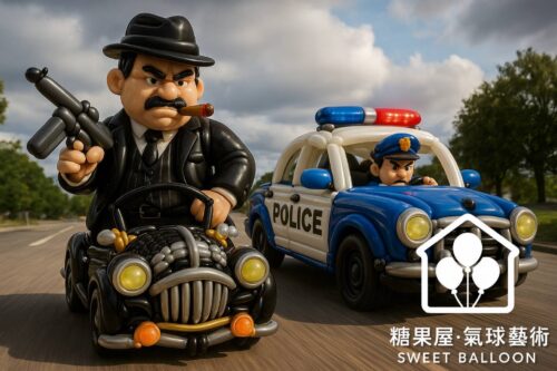 電影功夫 黑幫角色與警車氣球人偶｜糖果屋氣球