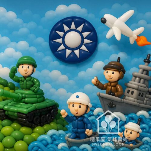 國旗主題氣球佈置｜藍天白雲舞台設計
